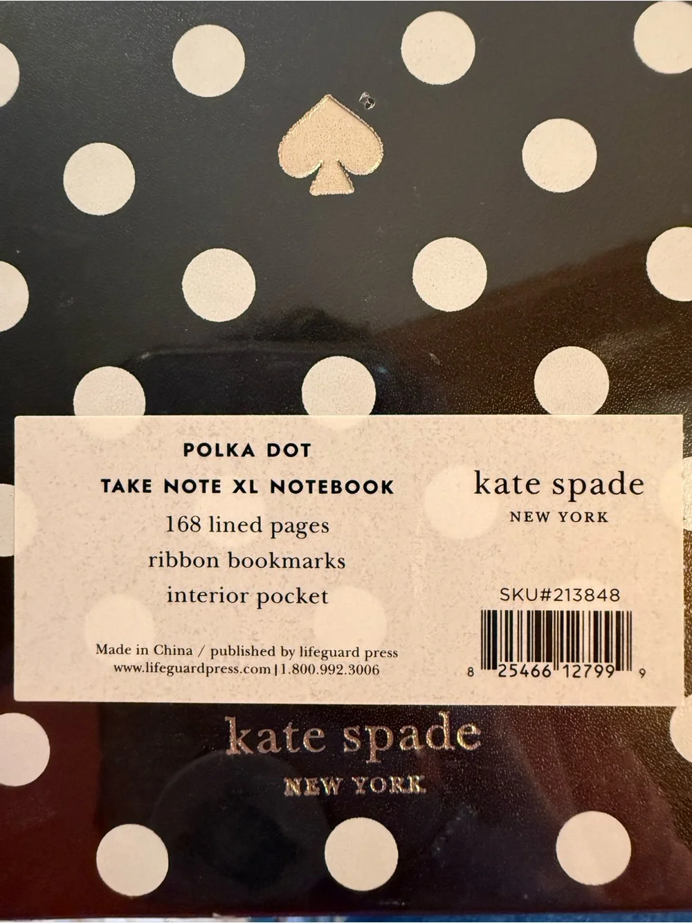 kate spade Black & White Polka Dot Notebook with Gold Spade
